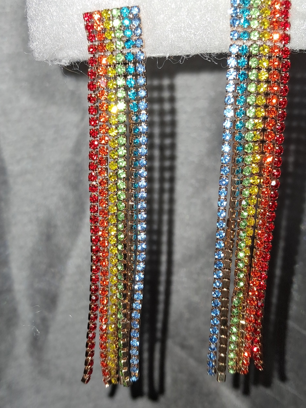 Rainbow Rhinestone Fringe Earrings - Multicolor Sparkle
